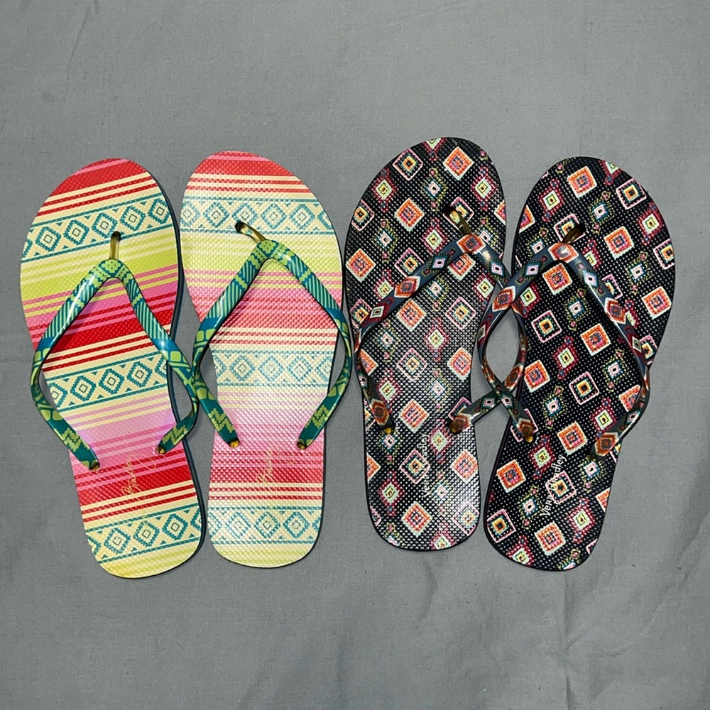 Vera Bradley Flip Flops Bundle of 2 Pairs Size L